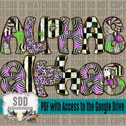 Strange Halloween Doodle Alpha (5 Sets Uppercase & Lowercase, 0-9, + Special Characters)