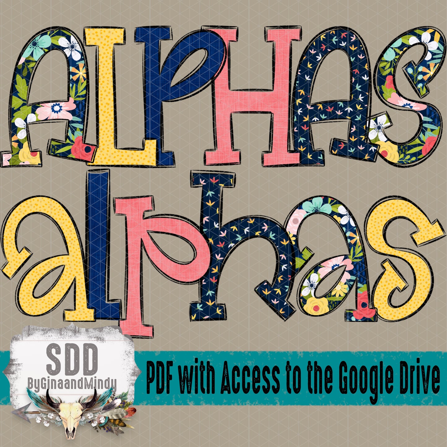Summer Floral Doodles Alpha (4 Sets Uppercase & Lowercase, 0-9, + Special Characters)