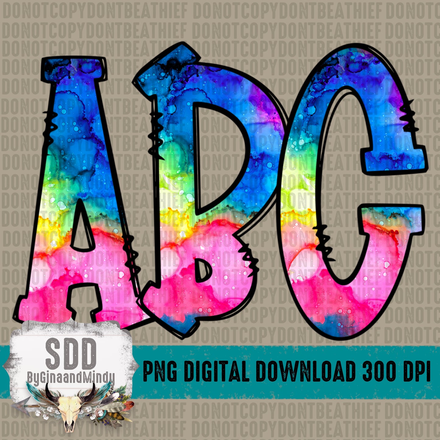 Tie Dye Doodle Letters (1 Uppercase Only Set)