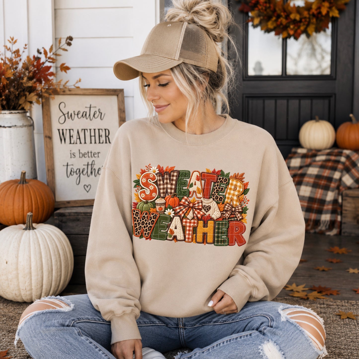 Sweater Weather Fall Faux Embroidery