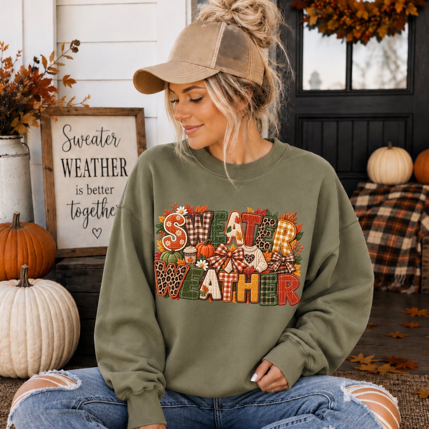 Sweater Weather Fall Faux Embroidery
