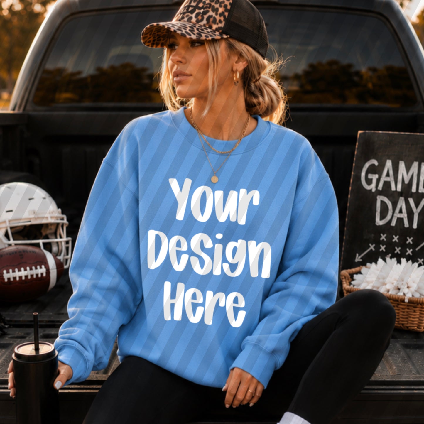 Gildan 18000 Columbia Blue Football Tailgate Mockup