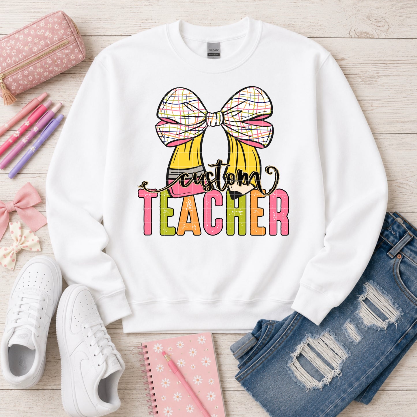 Teacher Pencil Bow Custom