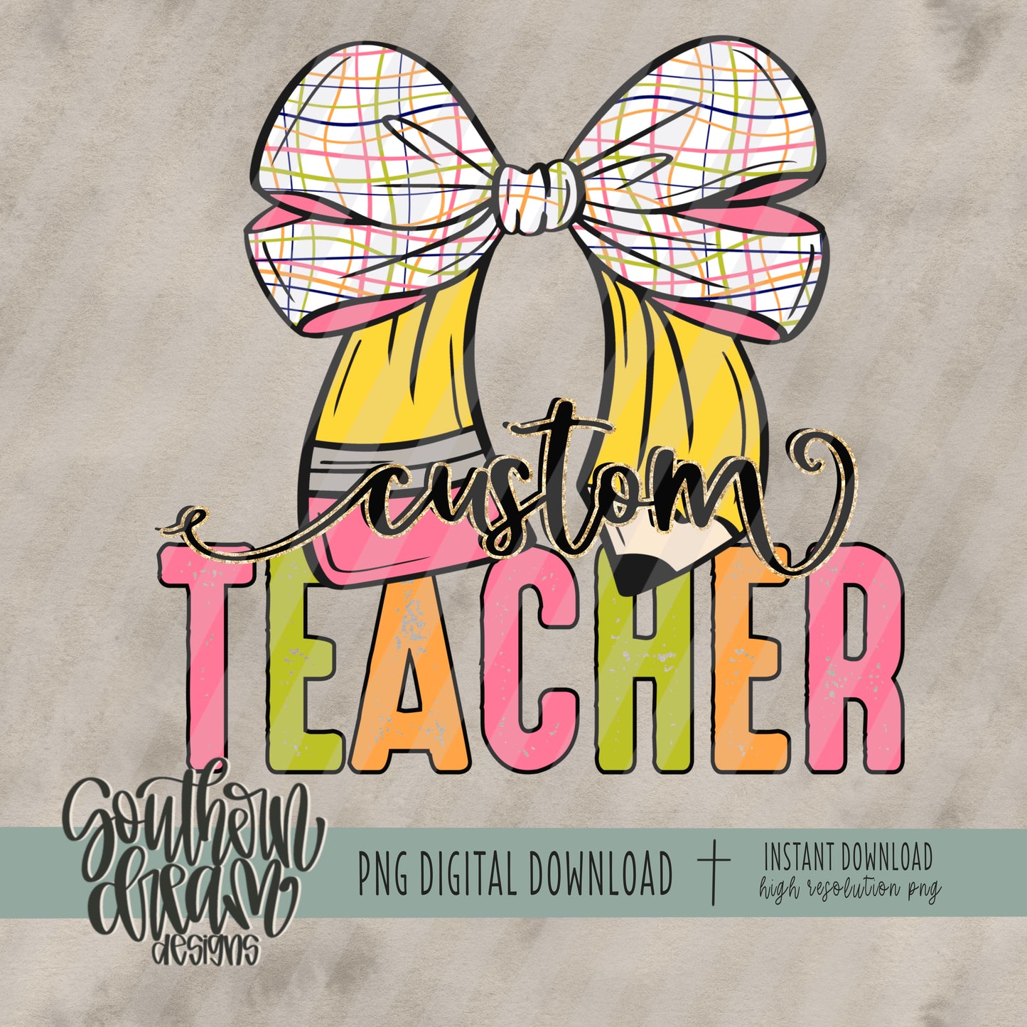 Teacher Pencil Bow Custom