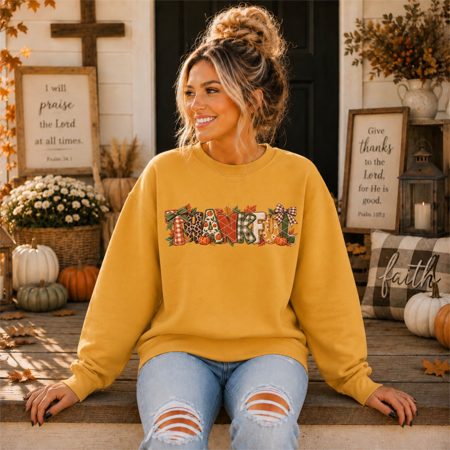 Thankful Faux Embroidery