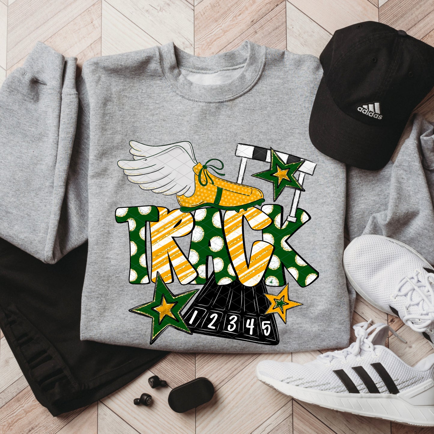 Track Doodle Collection; Forest Green and Yellow Gold