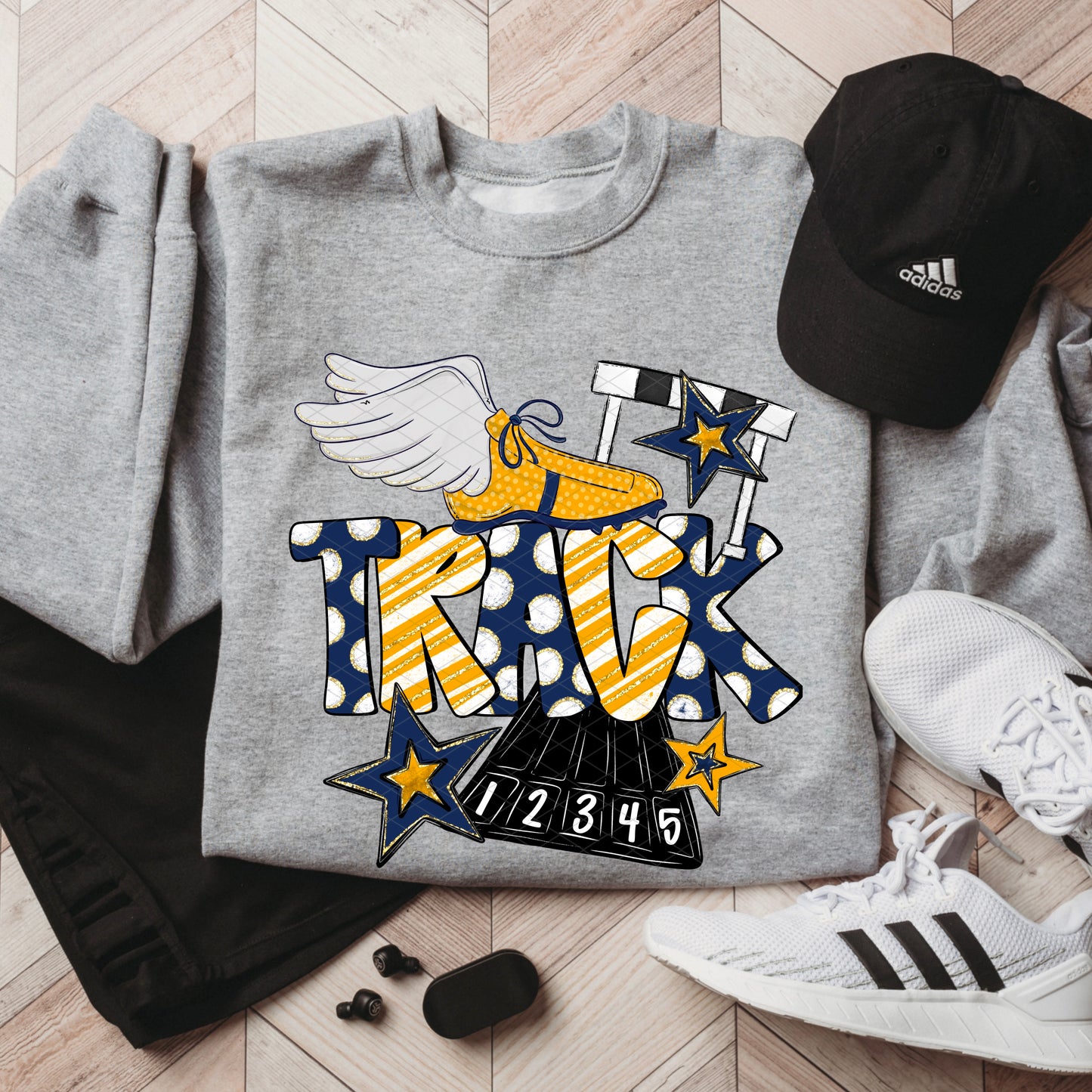 Track Doodle Collection; Navy Blue and Yellow Gold