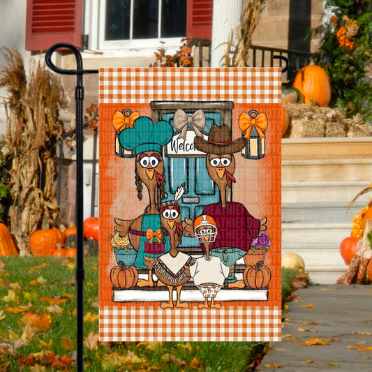 Thanksgiving Turkey Family Garden Flag