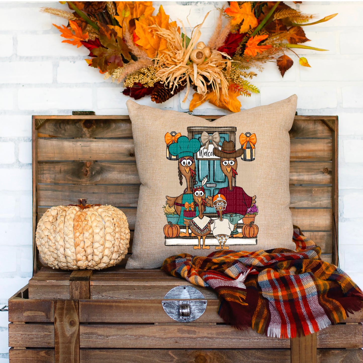 Thanksgiving Turkey Family (Pillow Cover)