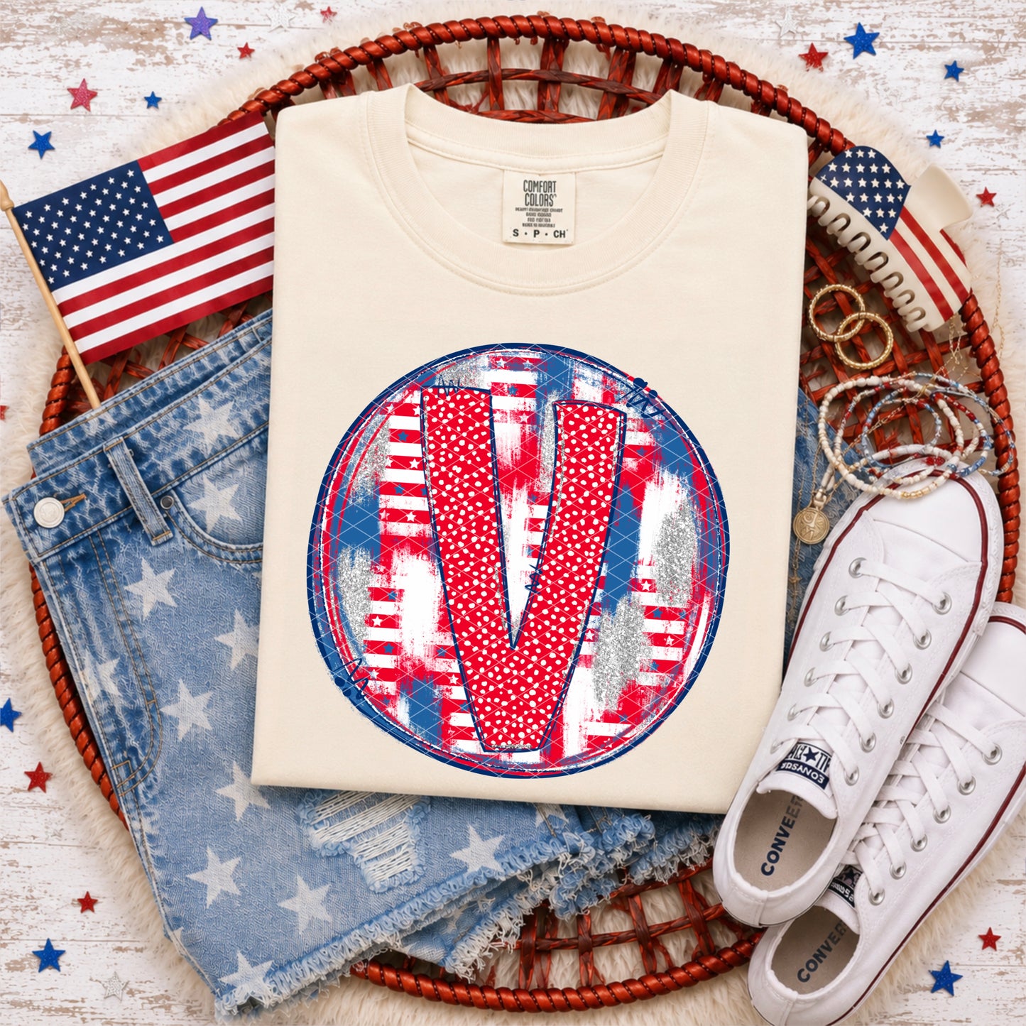 Patriotic Brush Strokes Circle DIY/Personalize; V