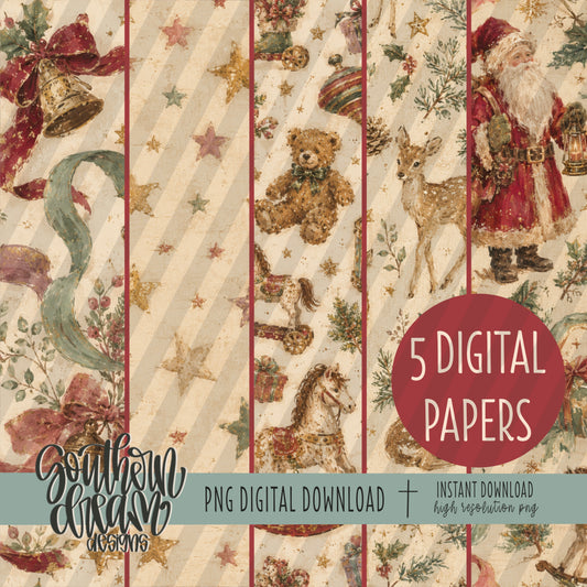 Vintage Christmas Digital Paper BUNDLE (Not Seamless)