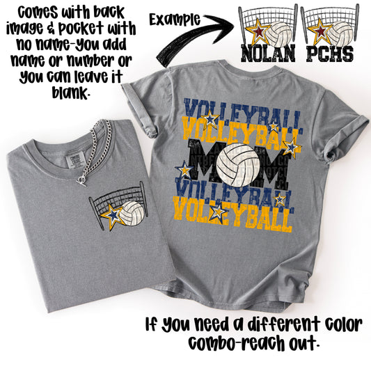 Volleyball Mom; Navy Blue & Yellow Gold