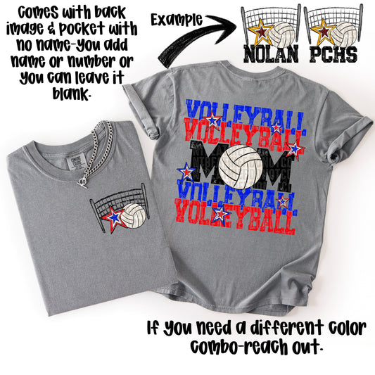 Volleyball Mom; Royal Blue & Red