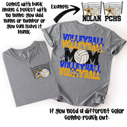 Volleyball Mom; Royal Blue & Yellow Gold