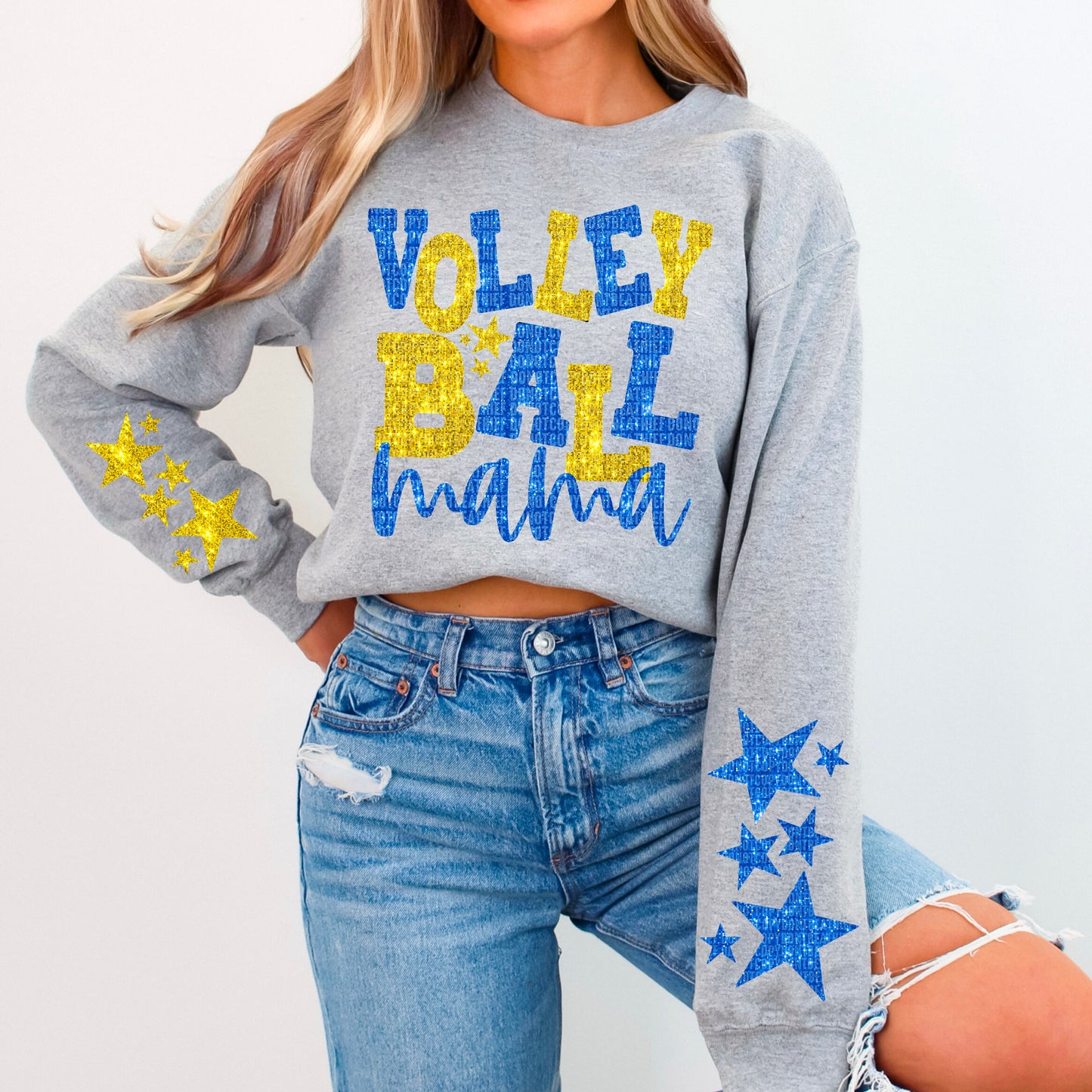 Volleyball Mama Bundle With Stars; Blue and Gold