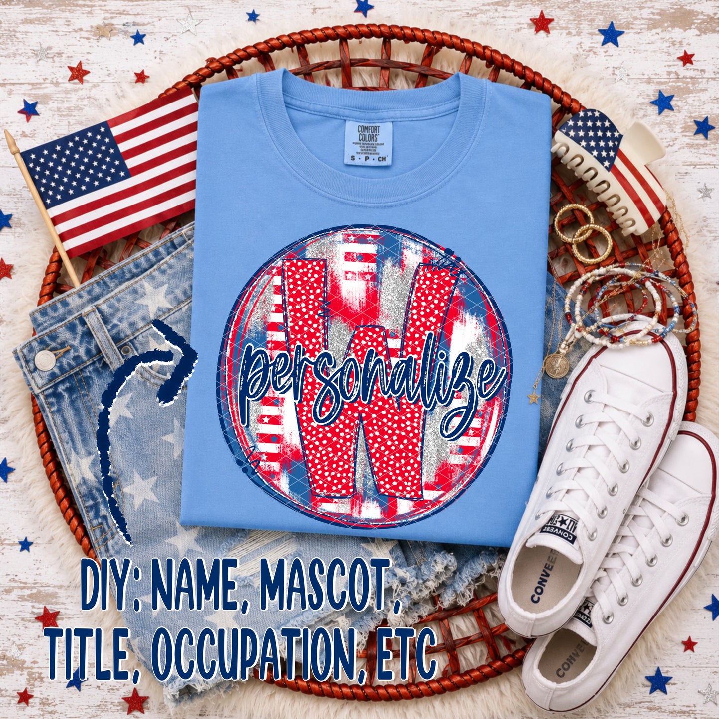Patriotic Brush Strokes Circle DIY/Personalize; W