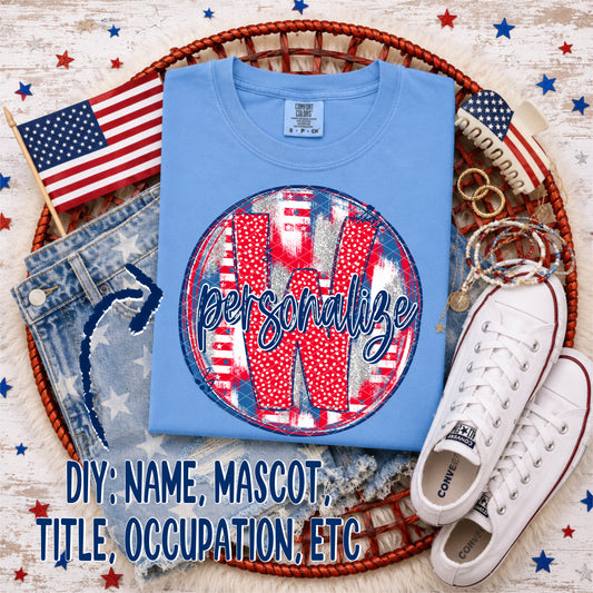 Patriotic Brush Strokes Circle DIY/Personalize; W