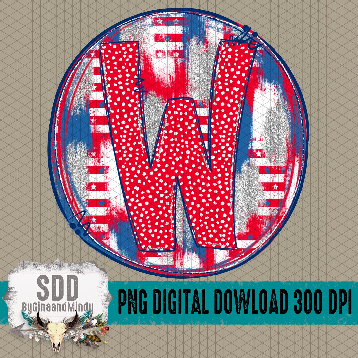Patriotic Brush Strokes Circle DIY/Personalize; W