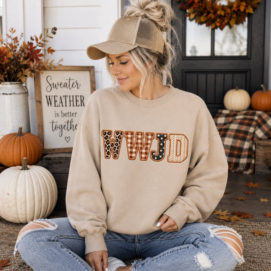 WWJD Faux Embroidery Letters
