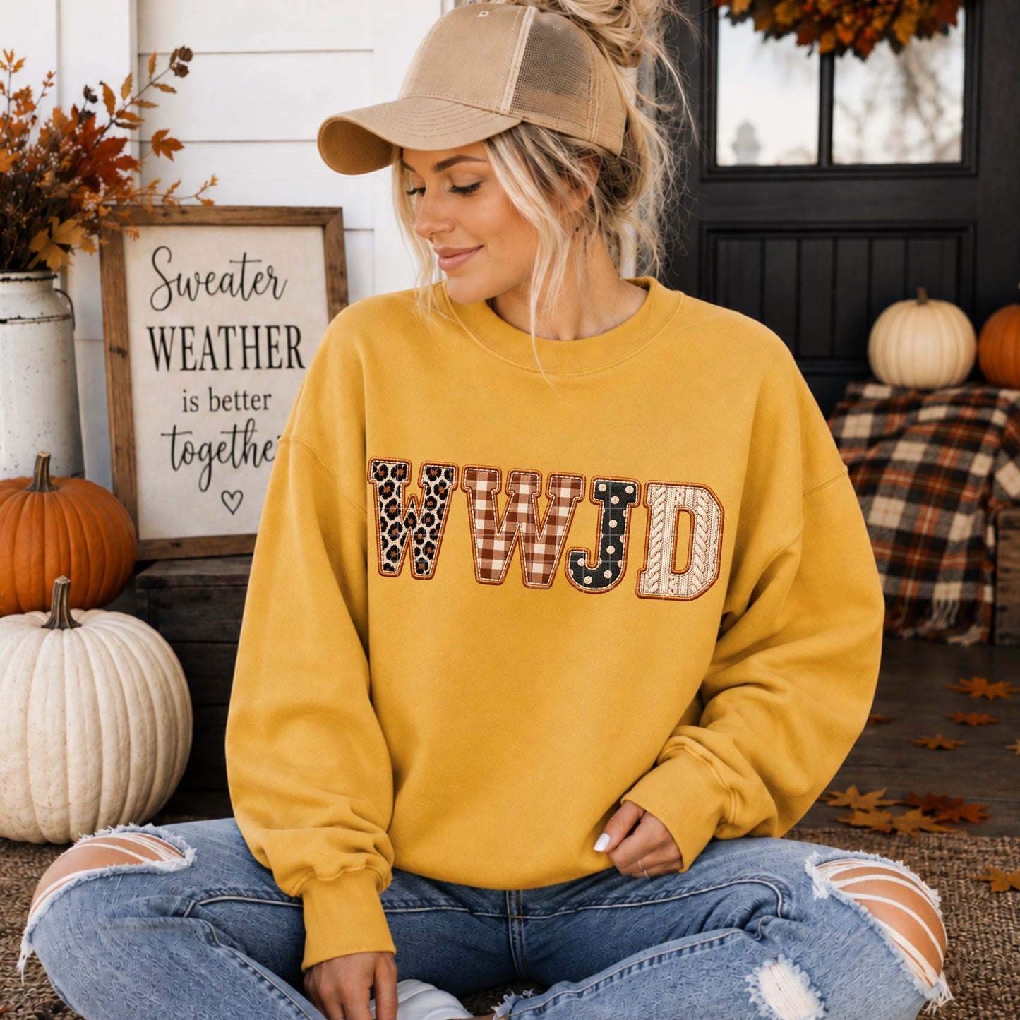 WWJD Faux Embroidery Letters