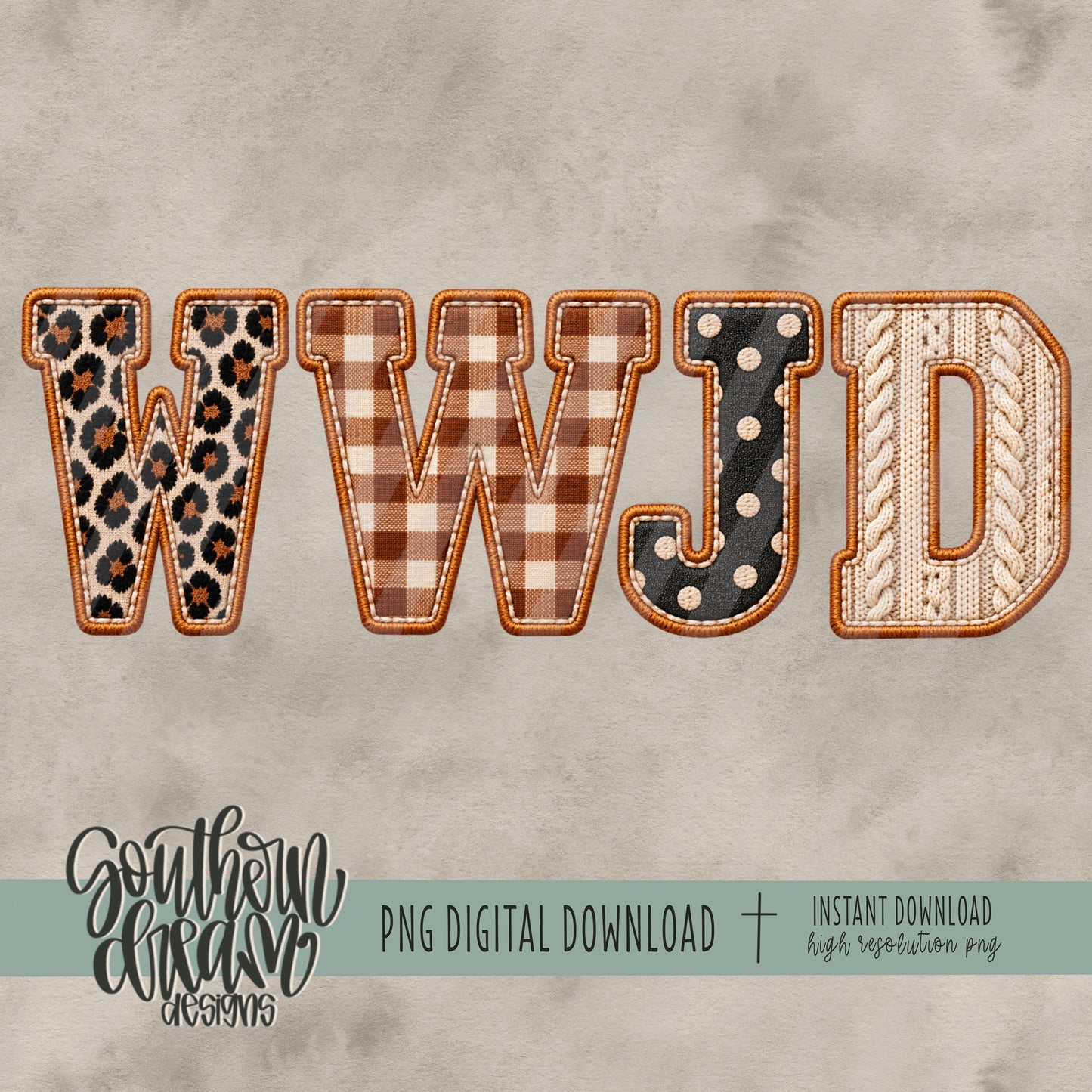 WWJD Faux Embroidery Letters