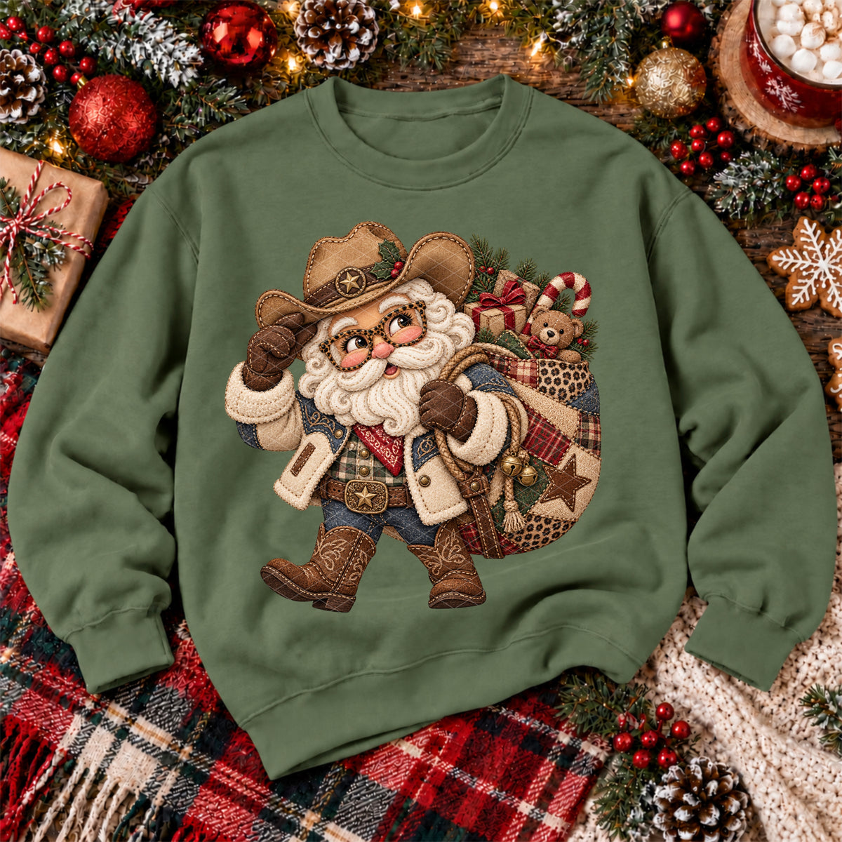 Western Santa Faux Embroidery