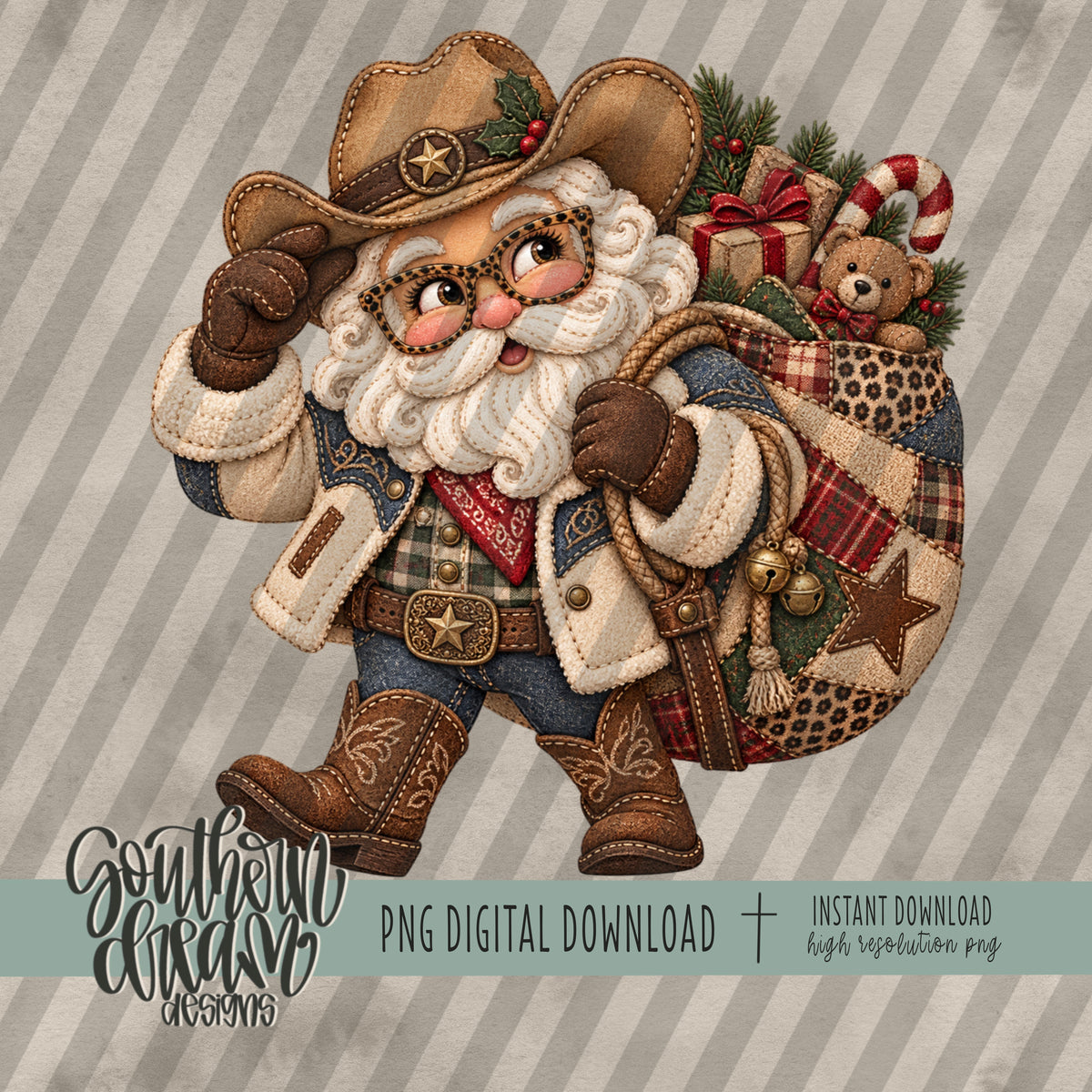 Western Santa Faux Embroidery