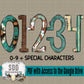 Western Turquoise Doodle Alpha Set (5 Set Uppercase & Lowercase, 0-9, + Special Characters)