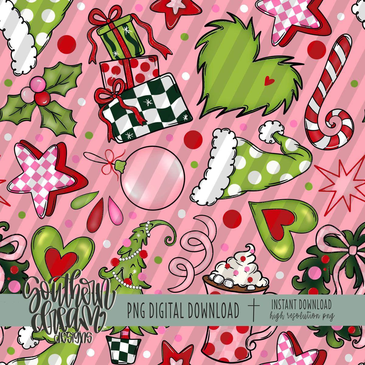Whimsical Pink Christmas Seamless Bundle
