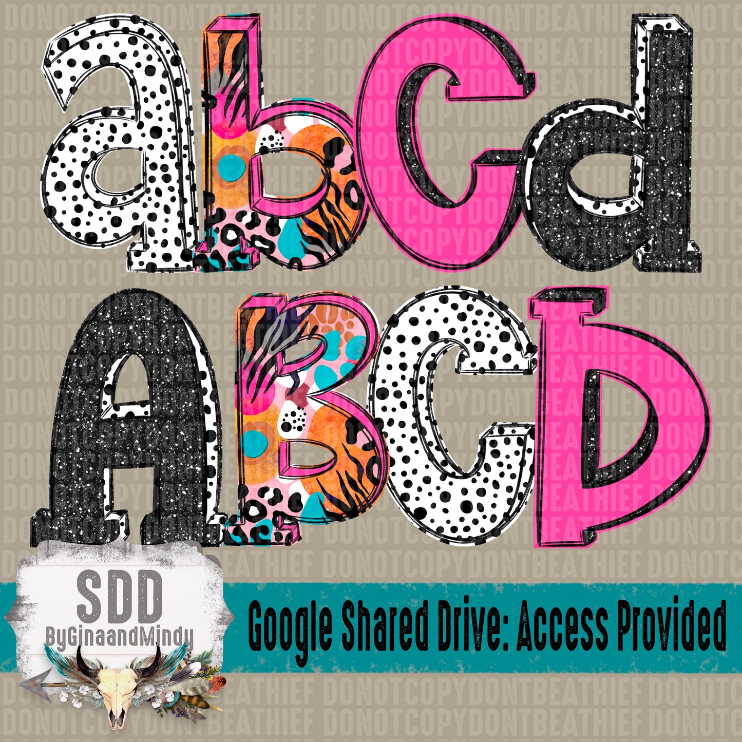 Wild Block Doodle Letters (Uppercase, Lowercase, Numbers 0-9 & 6 Special Characters) 4 SETS