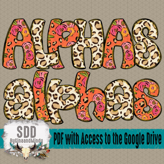 Wild Floral Doodle Alpha (2 Sets Uppercase & Lowercase, 0-9, + Special Characters)