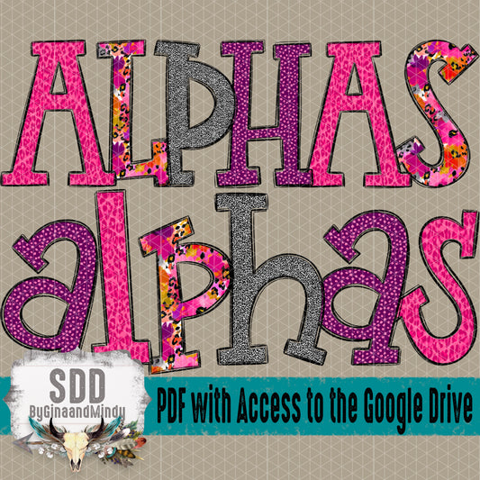 Wild Florals Doodle Alpha (4 Sets Uppercase & Lowercase, 0-9, + Special Characters)