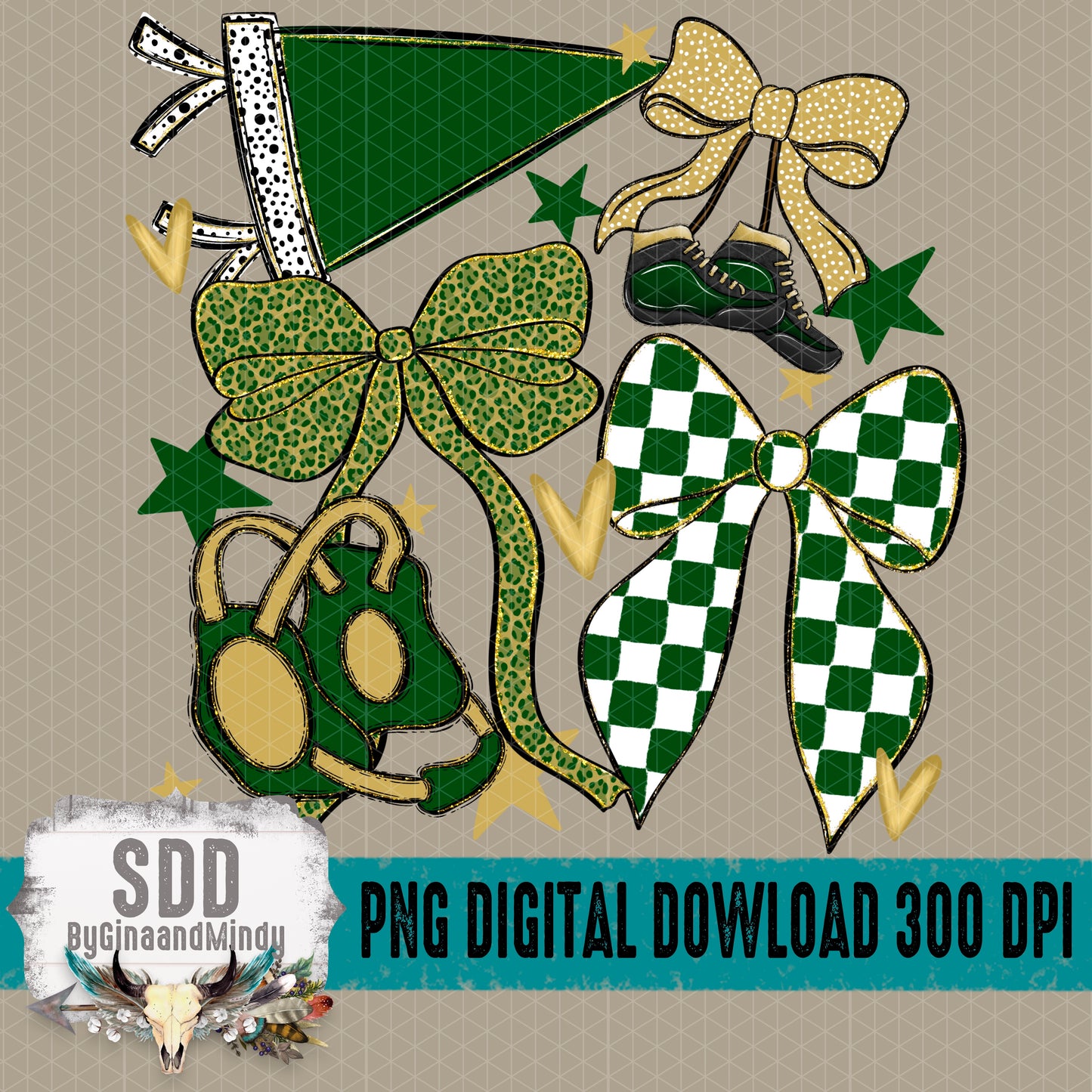 Wrestling Bows Collection; Forrest Green & Yellow Gold