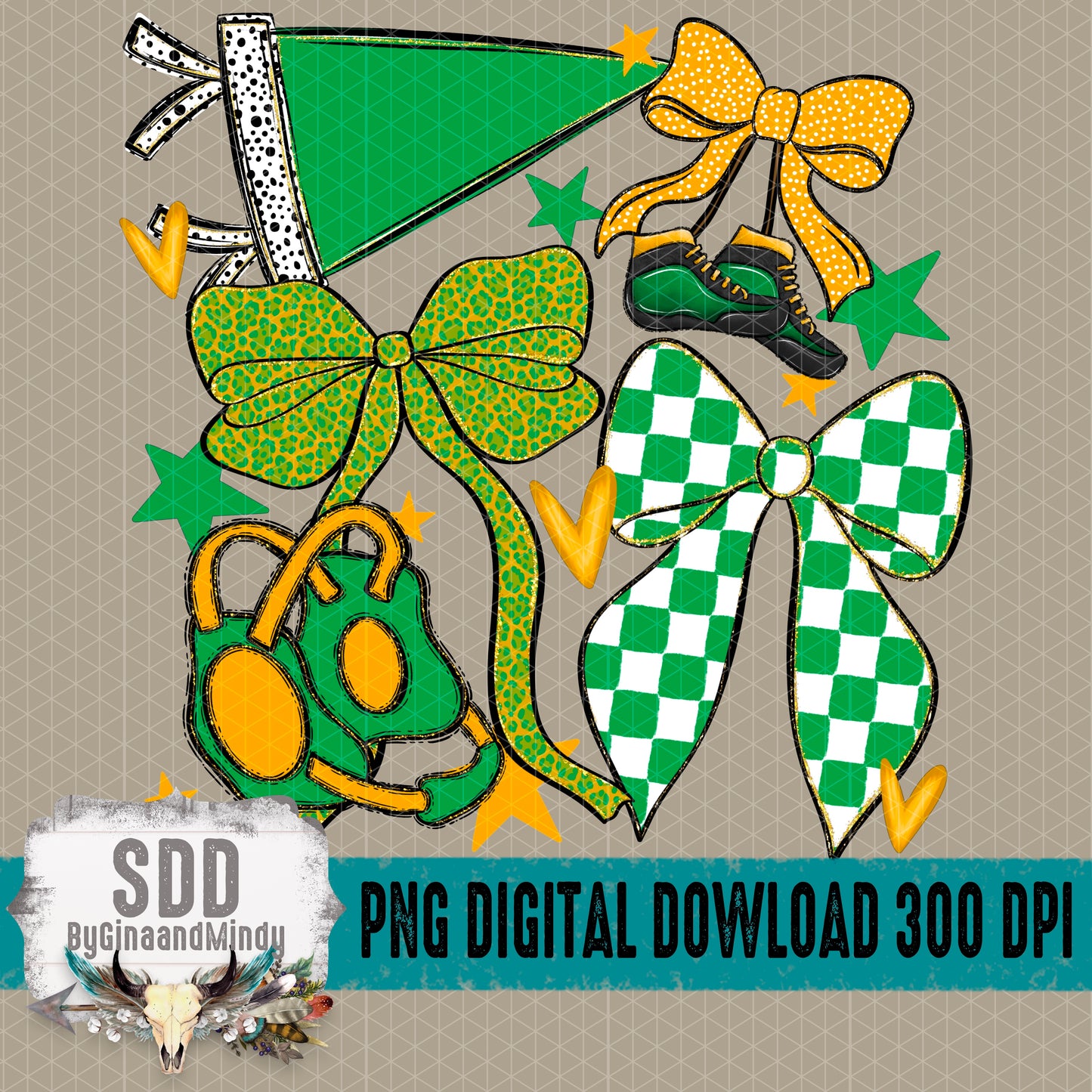 Wrestling Bows Collection; Kelly Green & Yellow Gold