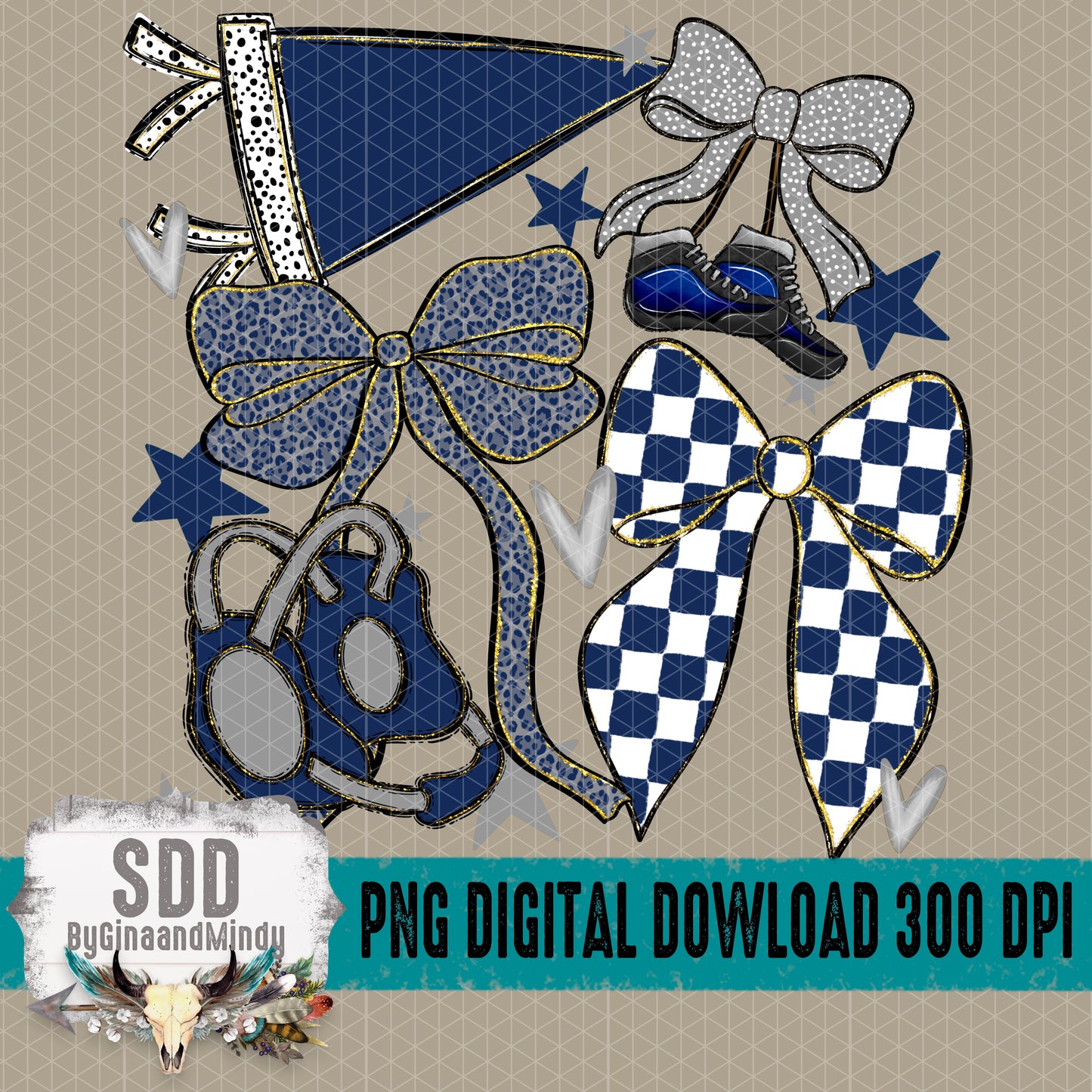 Wrestling Bows Collection; Navy Blue & Grey