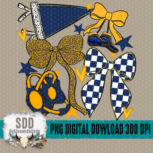 Wrestling Bows Collection; Navy Blue & Yellow Gold