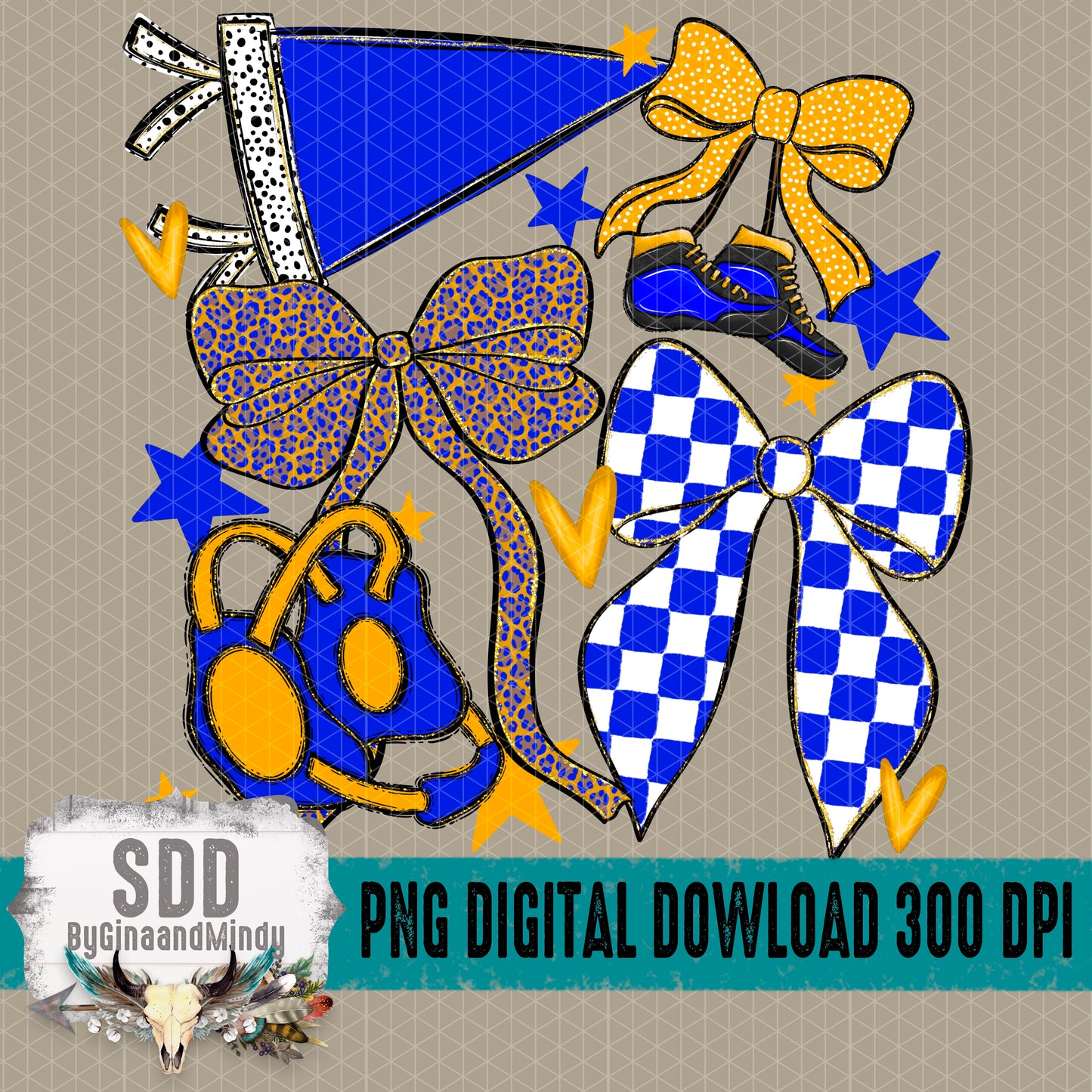 Wrestling Bows Collection; Royal Blue & Yellow Gold