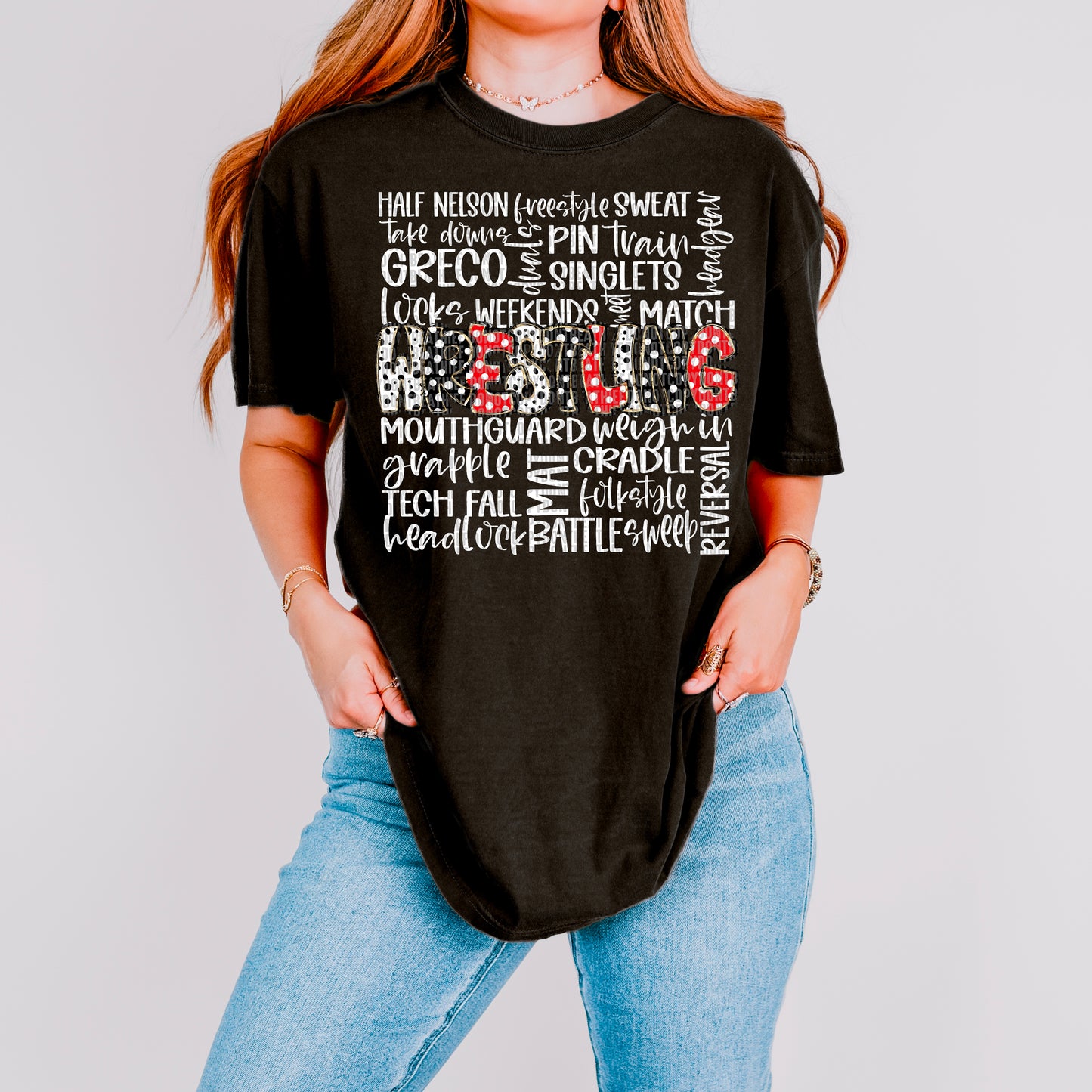 Wrestling Doodle Word Art (Red & Blk) Bundle