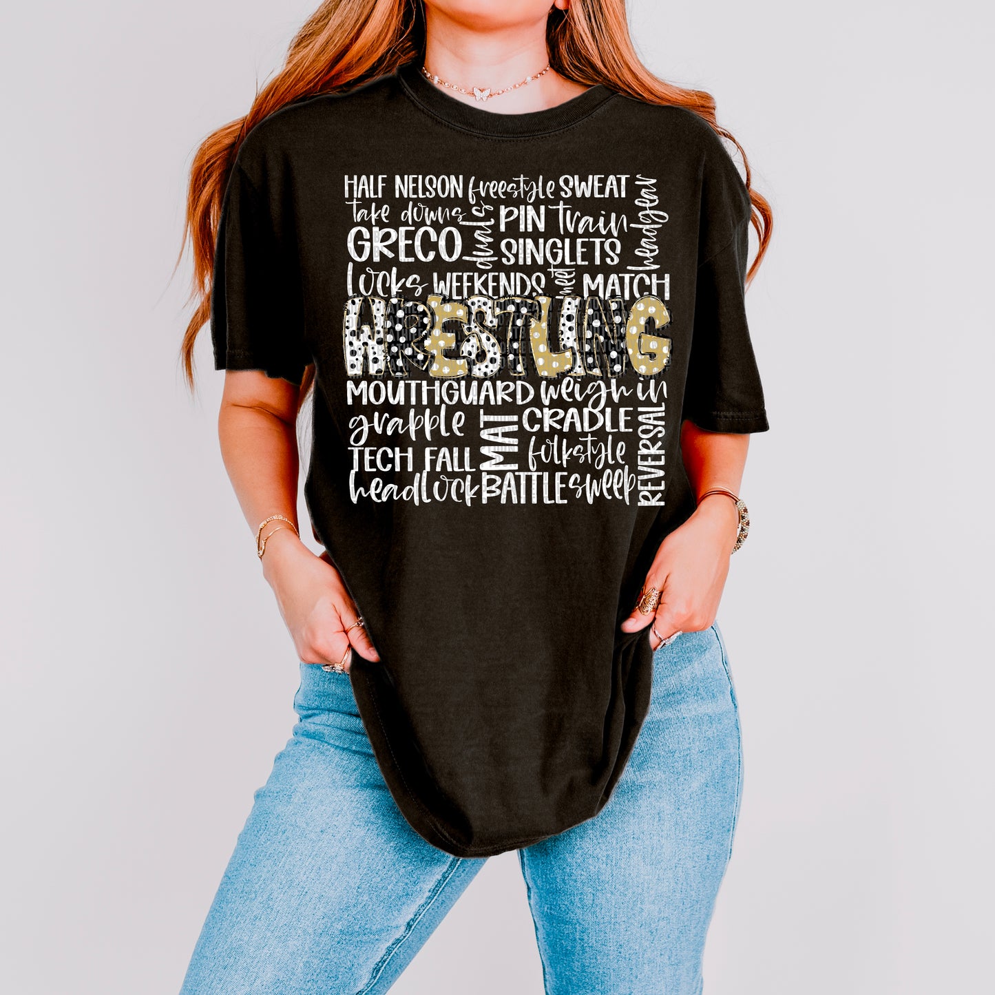 Wrestling Doodle Word Art (Vegas Gold & Blk) Bundle