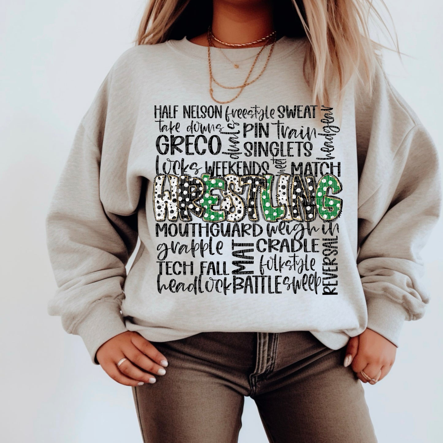 Wrestling Doodle Word Art (Green & Blk) Bundle