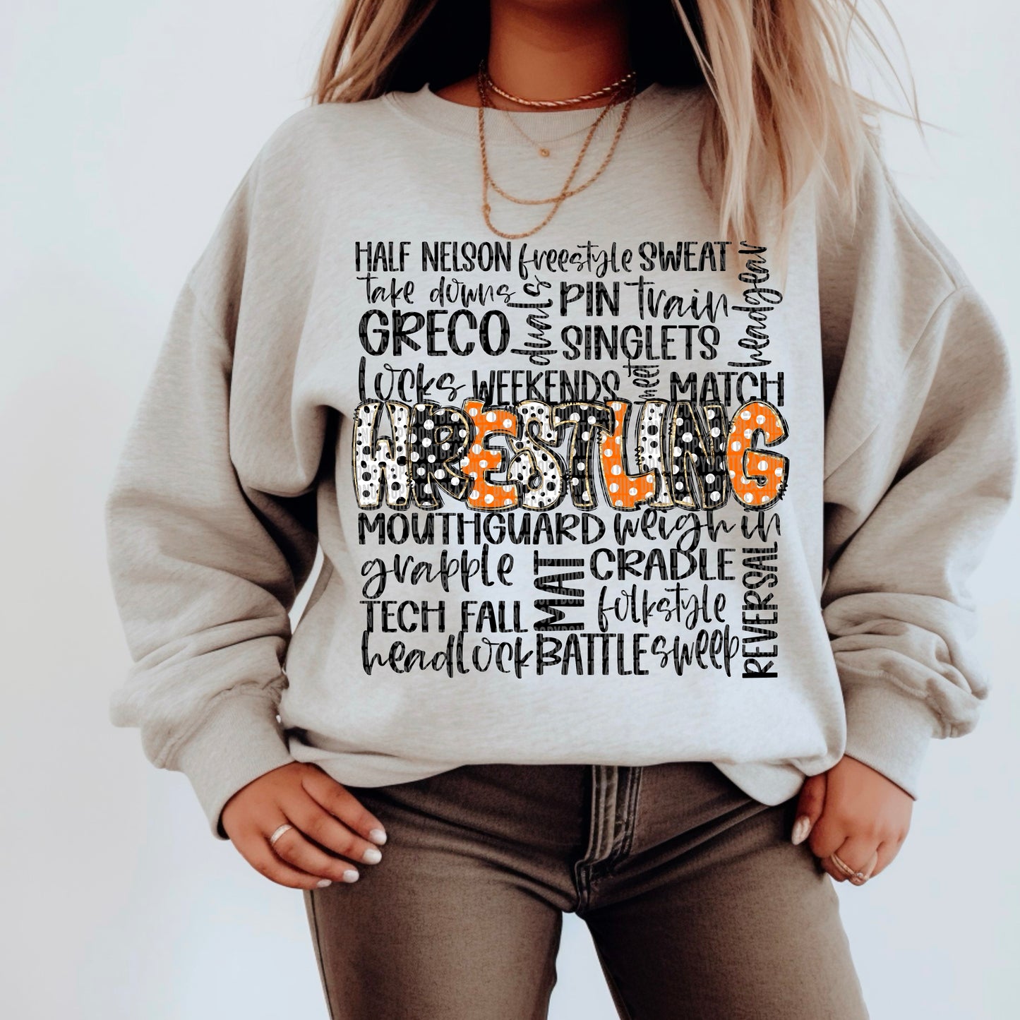 Wrestling Doodle Word Art (Blk & Orange) Bundle