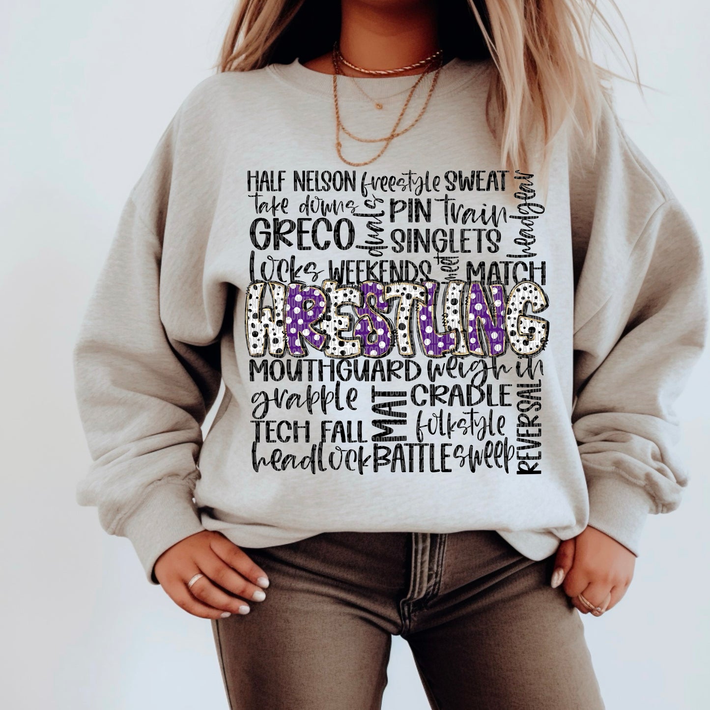 Wrestling Doodle Word Art (Purple & White) Bundle