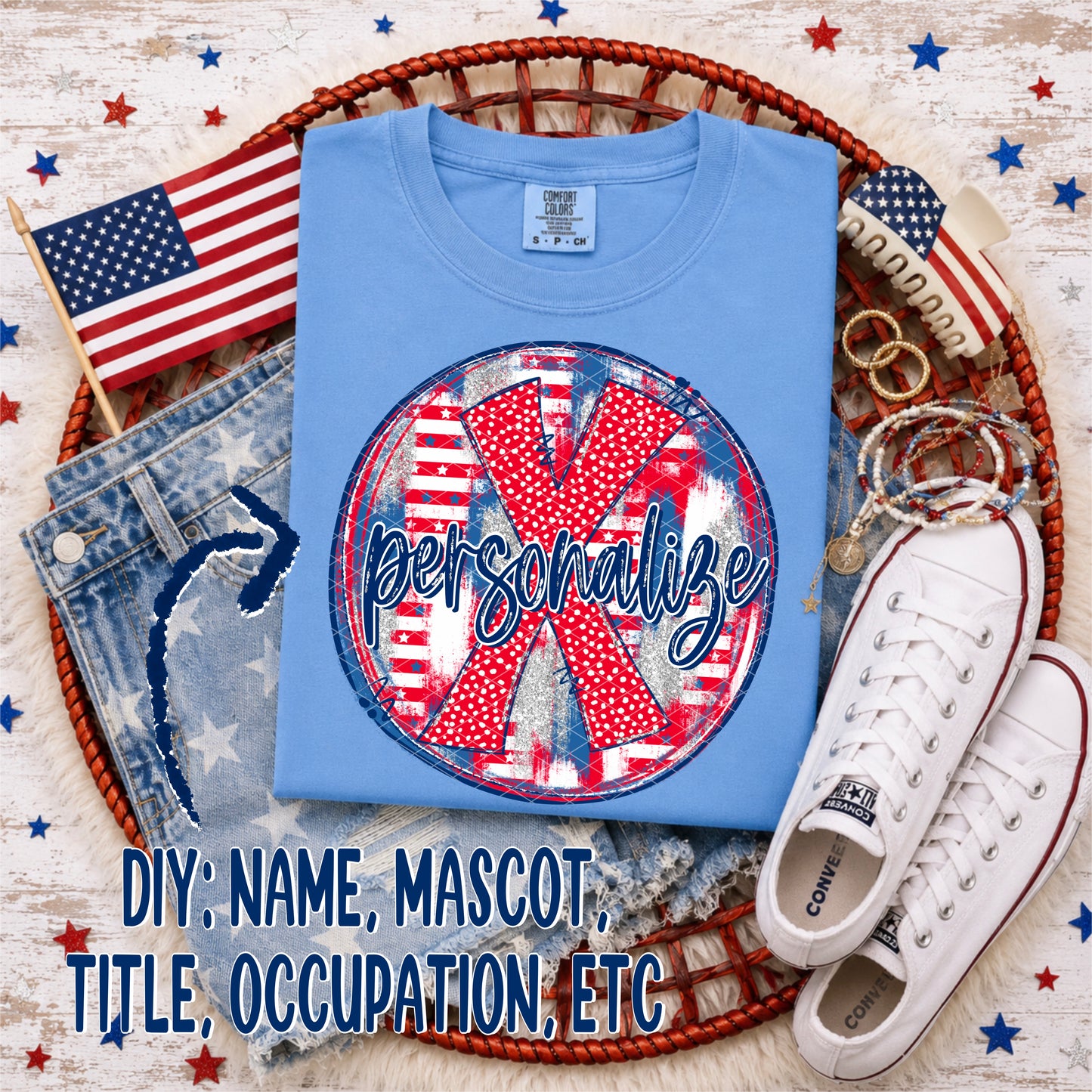Patriotic Brush Strokes Circle DIY/Personalize; X