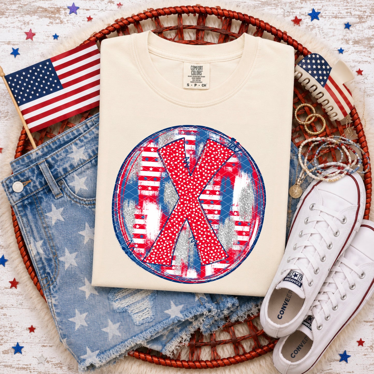 Patriotic Brush Strokes Circle DIY/Personalize; X