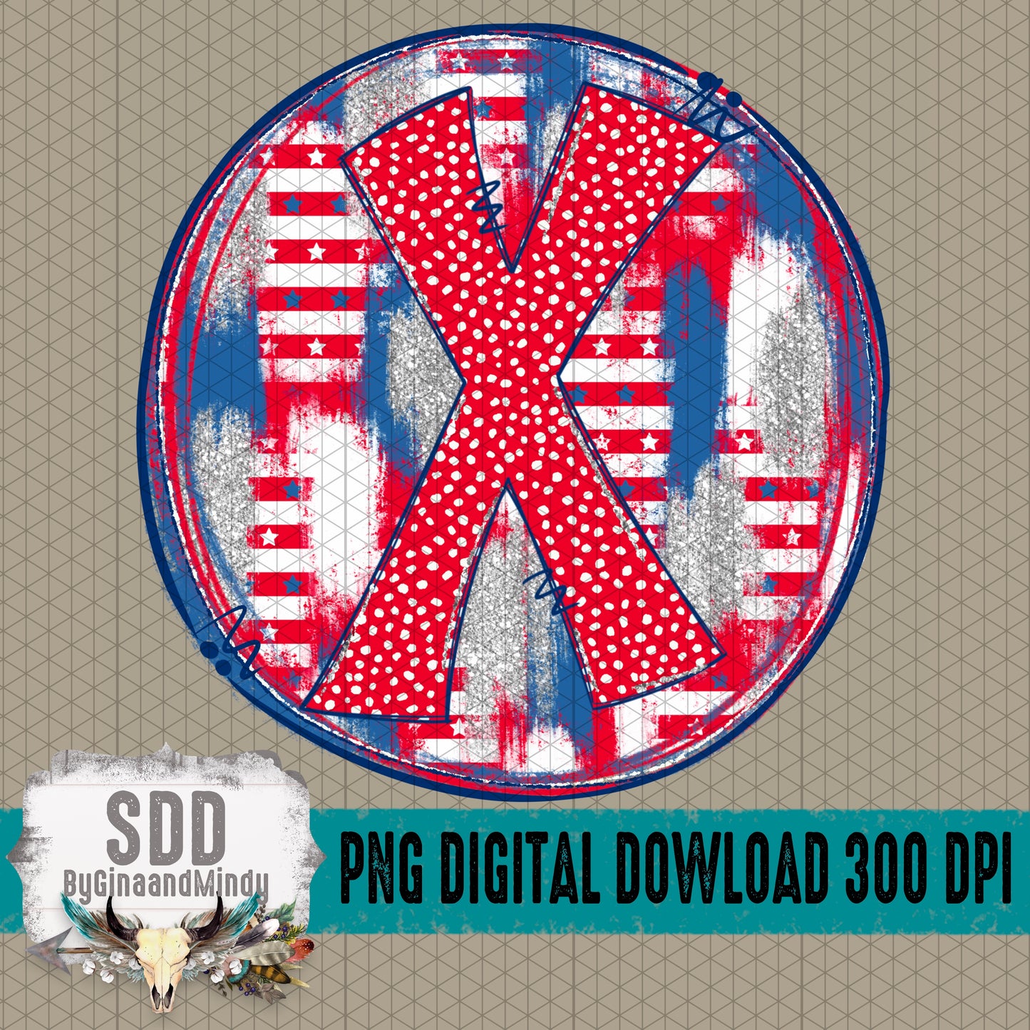 Patriotic Brush Strokes Circle DIY/Personalize; X