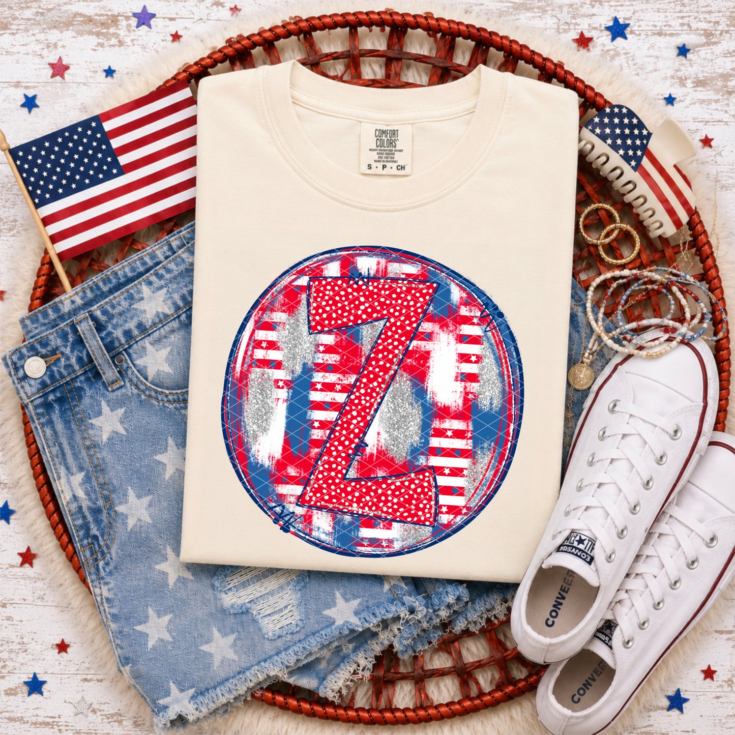 Patriotic Brush Strokes Circle DIY/Personalize; Z