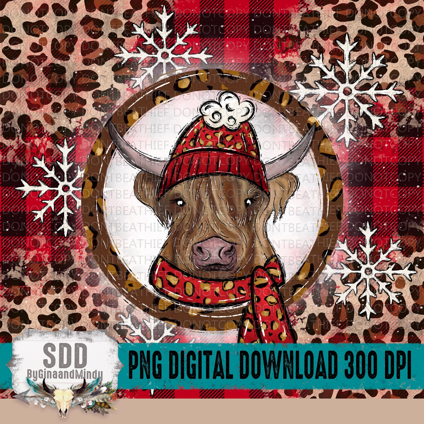 Christmas Plaid Highland Cow Digital Tumbler 20 oz.