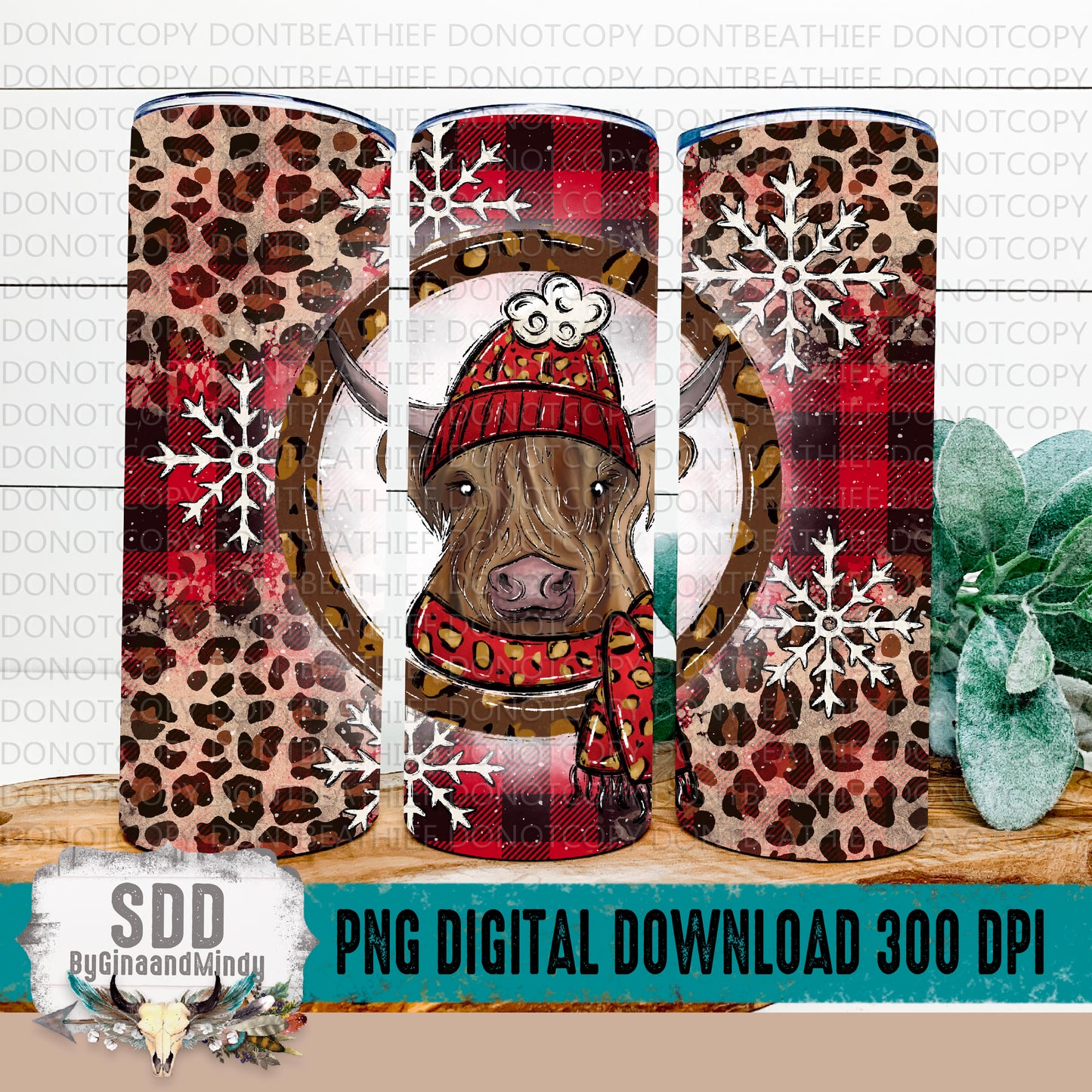 Christmas Plaid Highland Cow Digital Tumbler 20 oz.