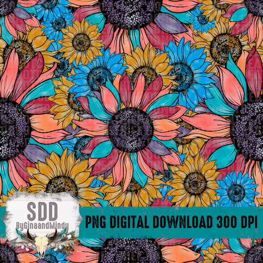Colorful Sunflowers Seamless Pattern