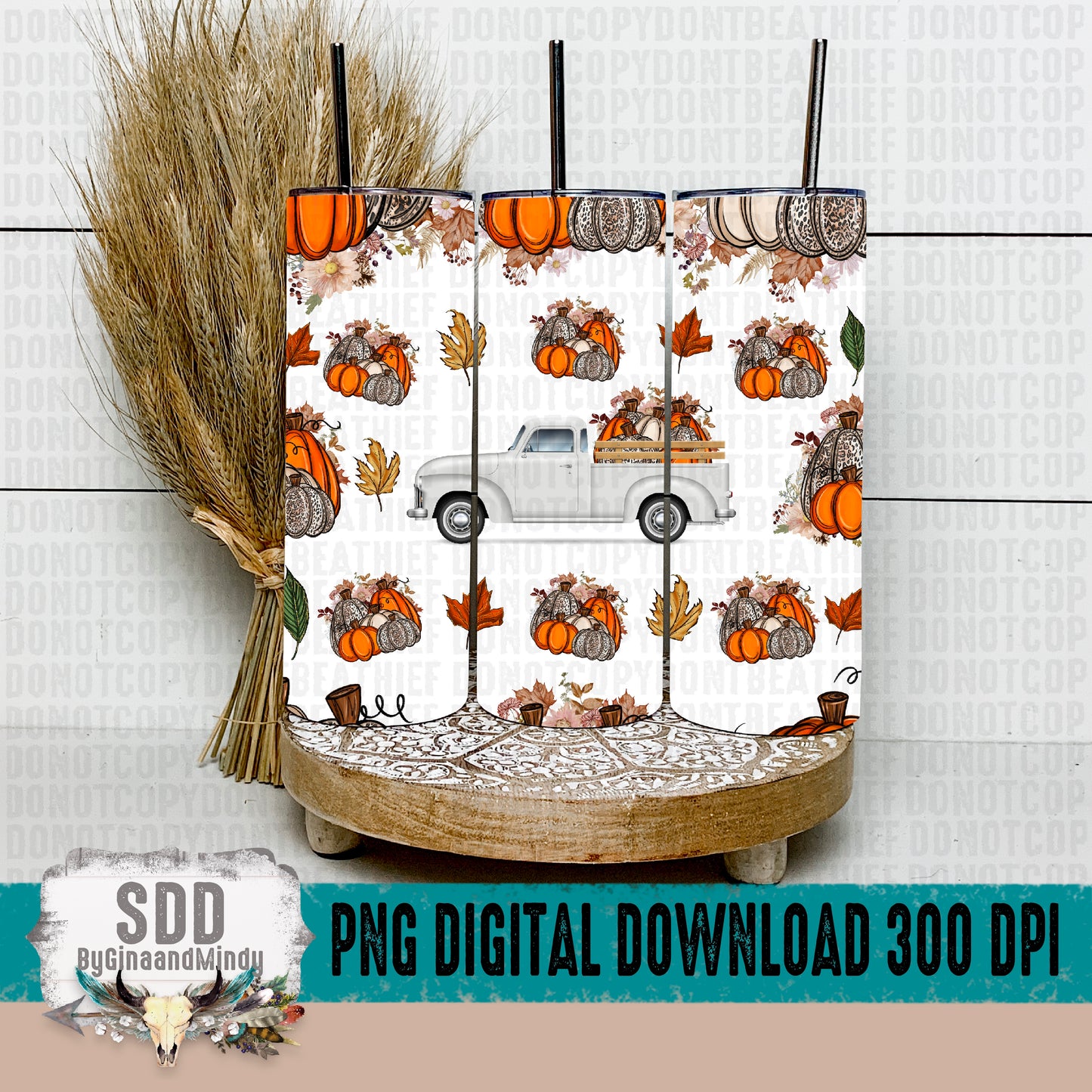 Fall Pumpkins Seamless Pattern & Skinny Tumbler 20 oz wrap bundle